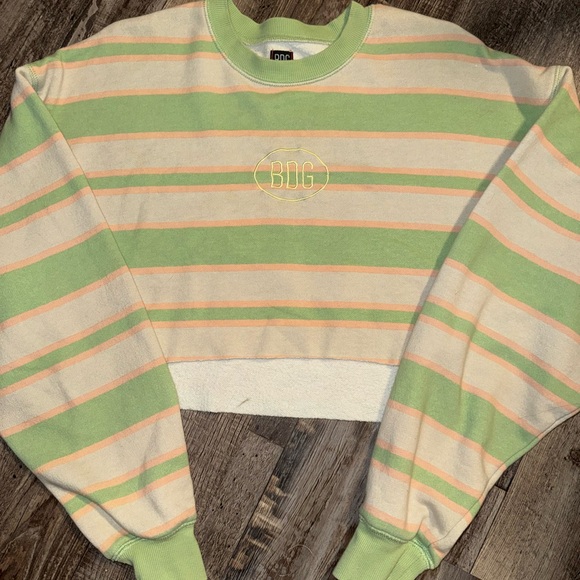 BDG Tops - Urban Outfitters BDG Green Pink Cropped Striped Sweatshirt Small